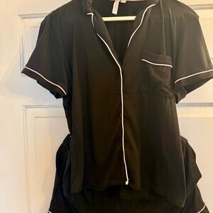 Joyspun Dreamy soft Black Button-Up Pajama set with pink piping